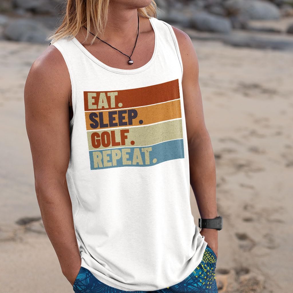 Eat Sleep Golf Repeat Tank - Retro Workout Tank - Funny Jersey Tank