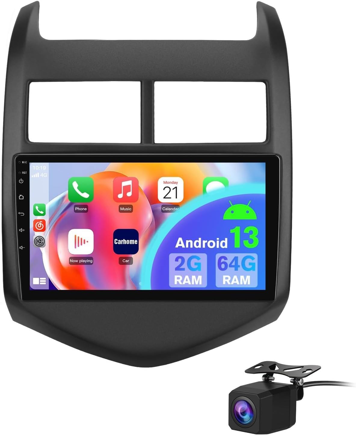 Car Stereo for Chevy Aveo Sonic 2011 2012 2013 2014 2015, 9 Inch Touchscreen Android Head Unit, Wireless CarPlay & Wired Android Auto, Backup Camera, GPS, Bluetooth, FM/AM - 2GB RAM+64GB ROM