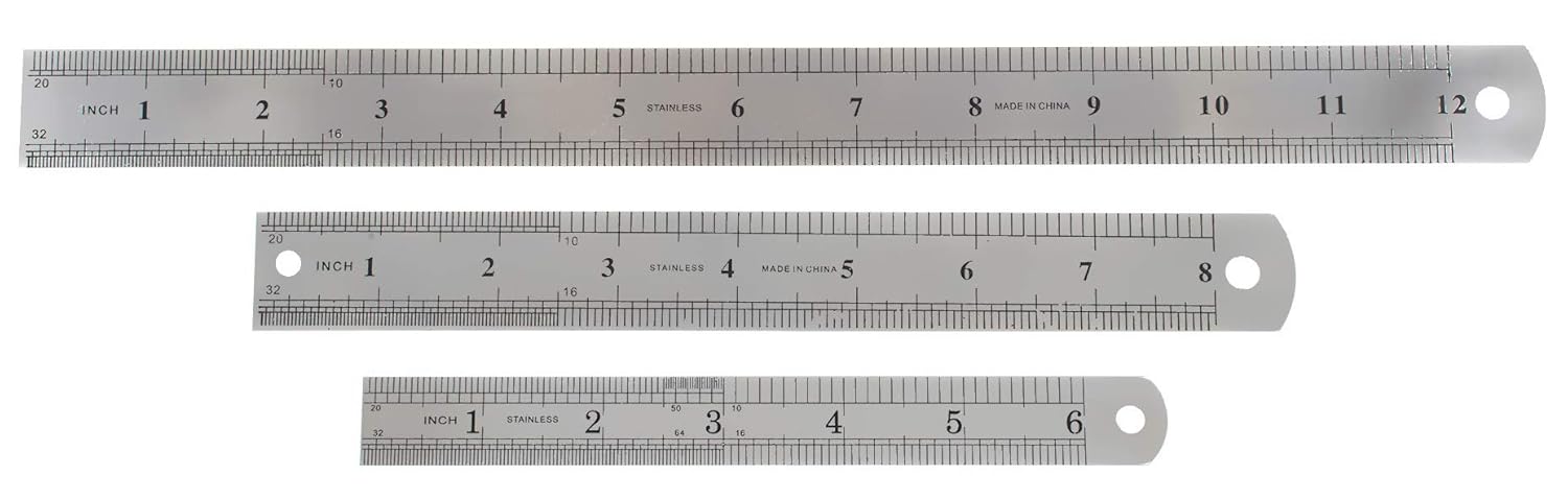 Stainless Steel Rulers Set of 3 - Metal Milimeter Rulers with Inch ...