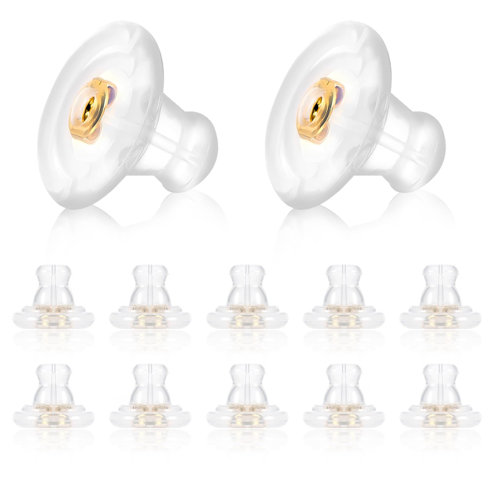 Mabor 12 Stück Transparent Ohrstecker Verschluss Flacher Ohrring Verschluss Silikon Hypoallergen Ohrring Stopper für Fixieren von Ohrringen(Gold)
