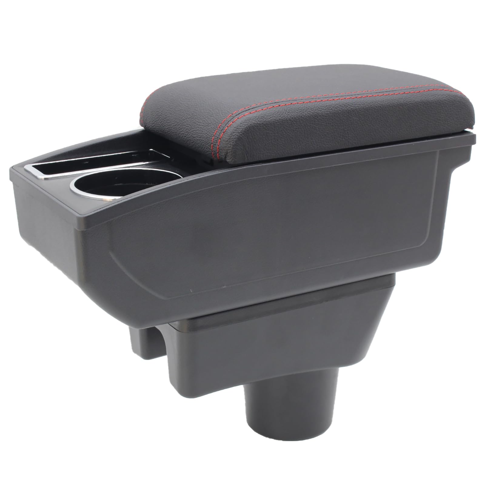 YJYWZHfor Mitsubishi Mirage 2014-2024 Car Armrest Box Center Console Accessory Leather Arm Rest Double-Layer Storage Space with Cup Holder (Red Thread)