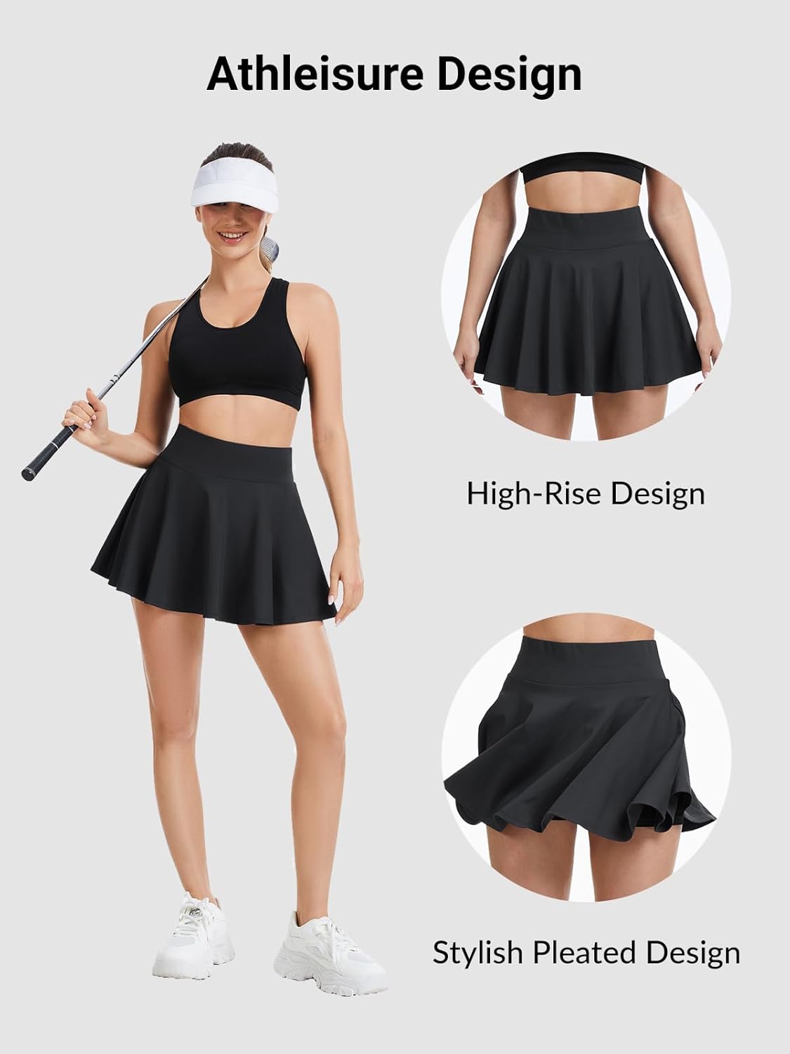 Womens Pleated Tennis Skirt with Pockets High Waisted Golf Skorts Athletic Pickleball Skirts Workout Skort