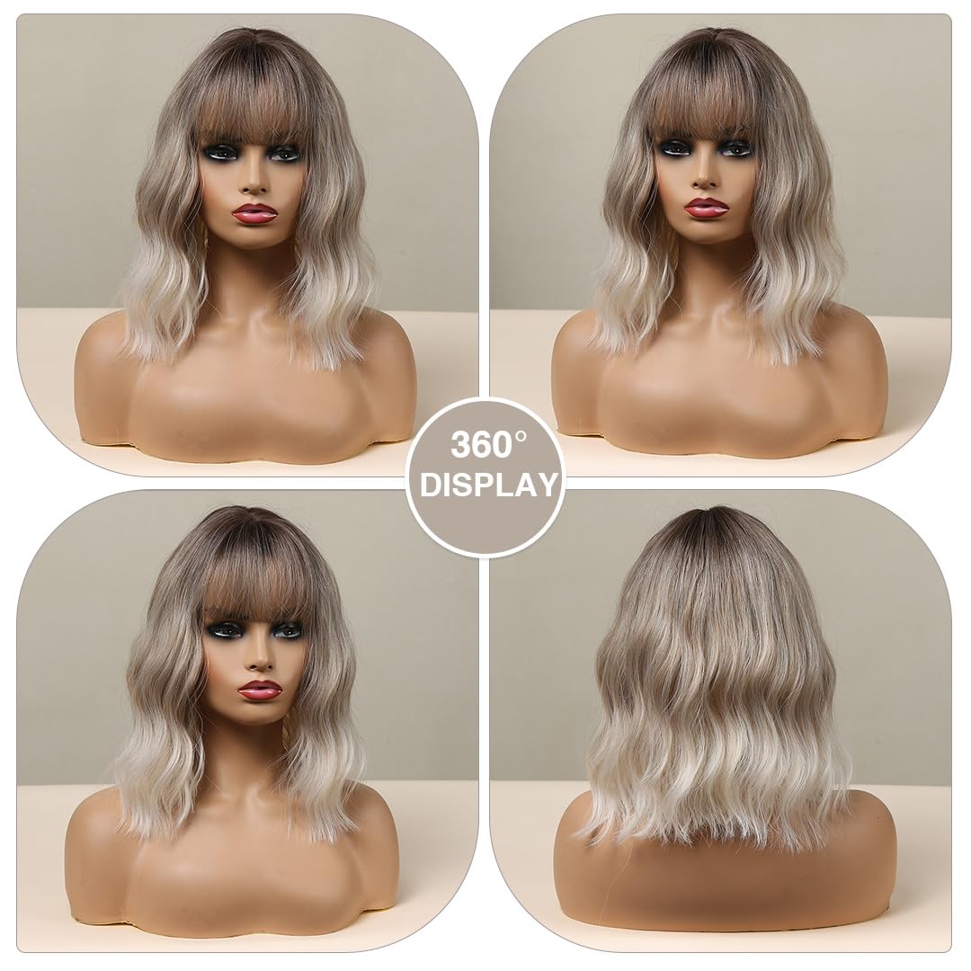 Esmee Short Wave Blonde Ombre Bob Wig for Women with Bangs- 14IN image 5