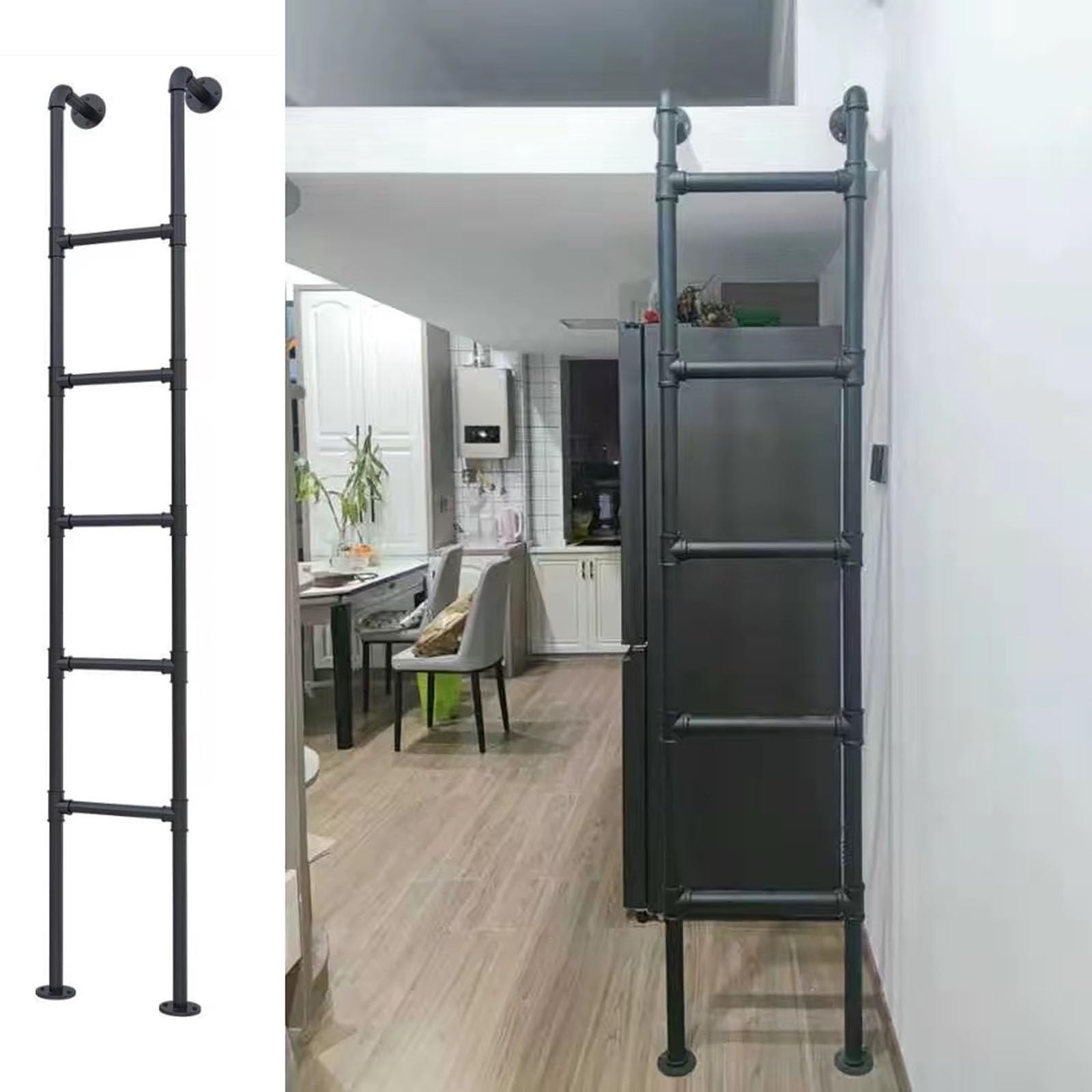 Escalera de hierro negro resistente y segura para literas y camas altas en el hogar