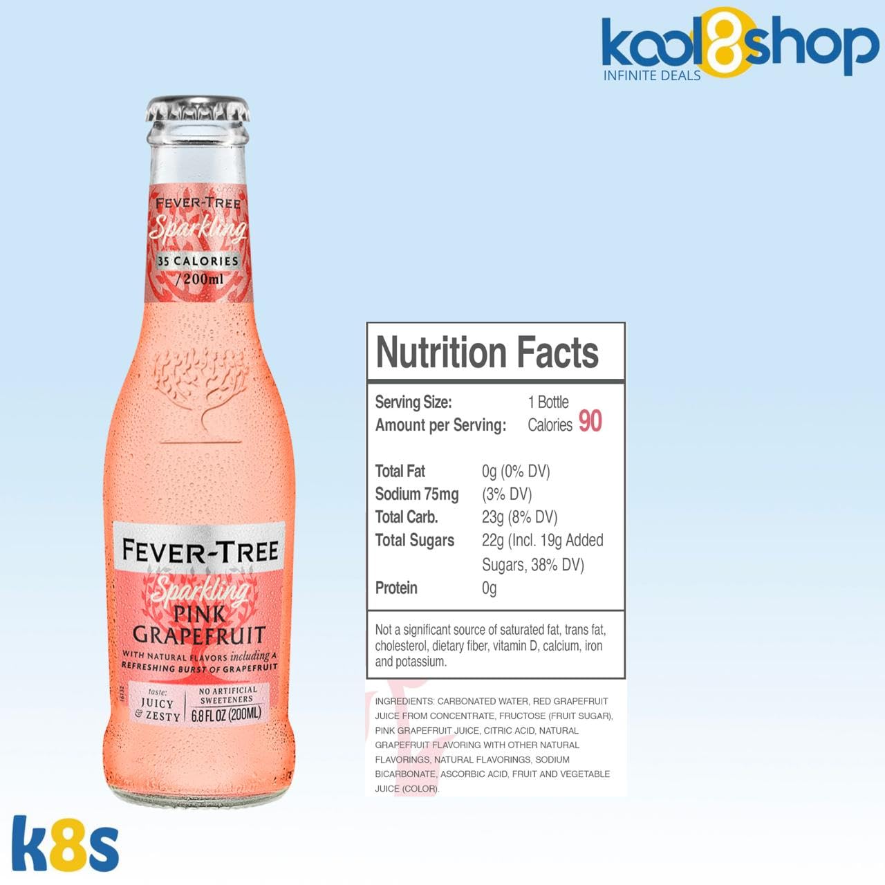 Fever Tree Premium Mixer 6.8 fl oz Glass Bottles 12 Pack + 20 Plastic Stirrer Sticks by KOOL8SHOP Infinite Deals (12 Pack, Pink Grapefruit)