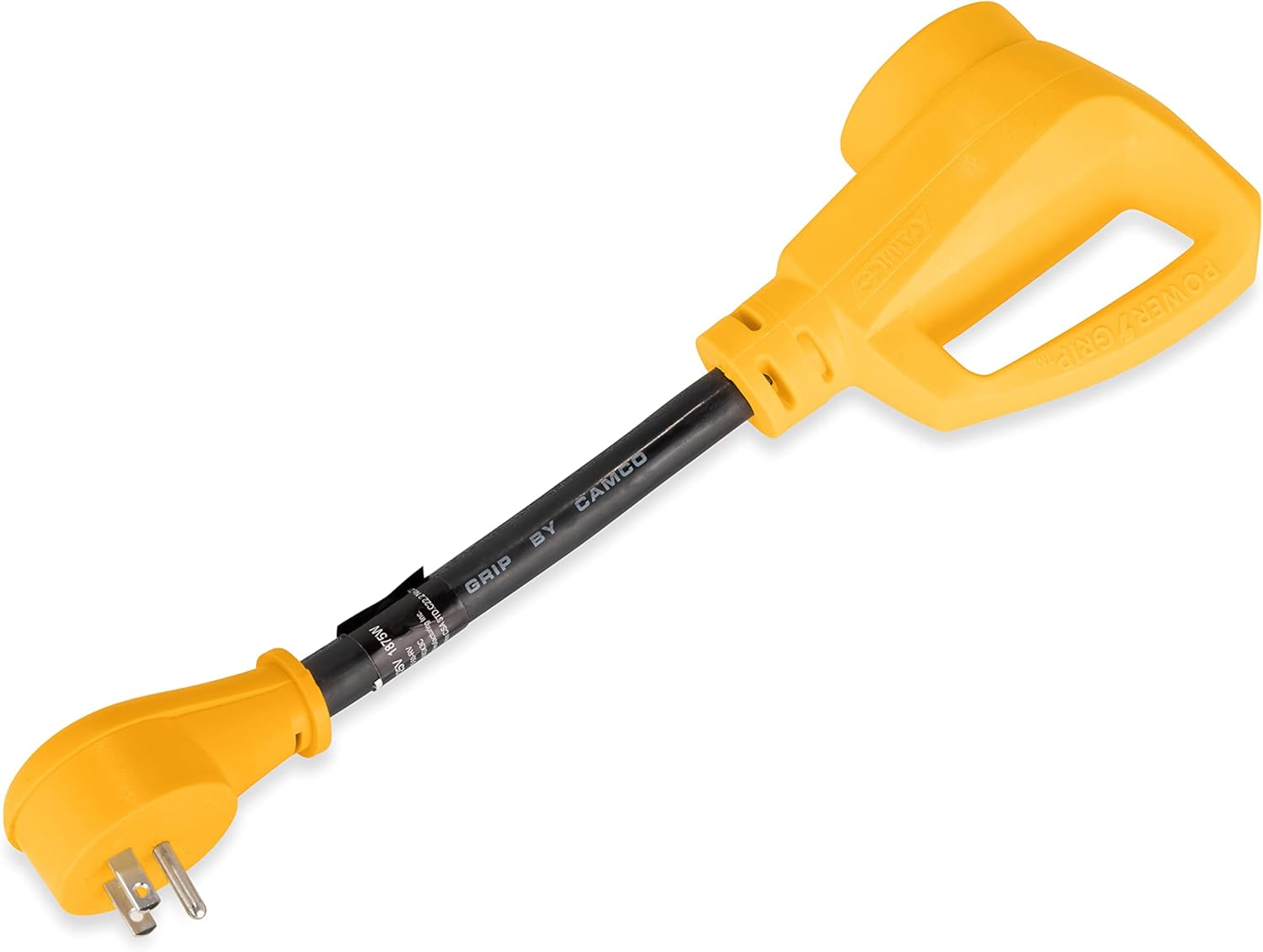 Camco RV Dogbone Electrical Adapter with Innovative 180 Degree Bend Design and PowerGrip Handle – 15 Amp Male to 50 Amp Female, 12″ (55168)