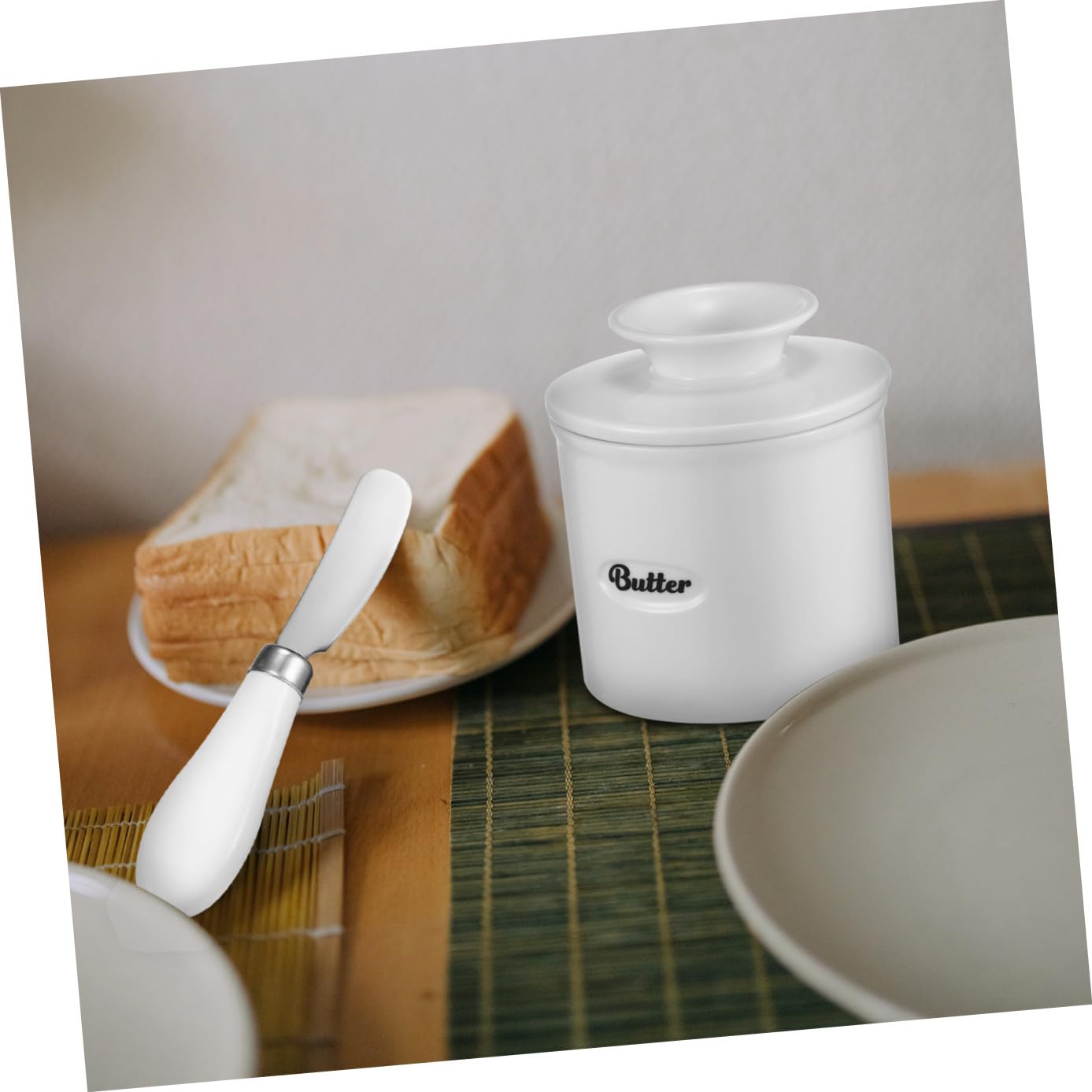 GLEAVI Beurrier en Céramique Blanc 500ml Grosse Capacité Couvercle