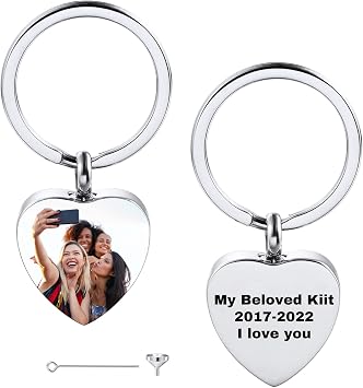 Personalized Cremation Urn Keychain for Pet Human Ashes Custom Photo/Name/Date Dog Cat Paw Print Pendant Stainless Steel Keyring Memorial Keepsake Keychain for Women Men Style C1