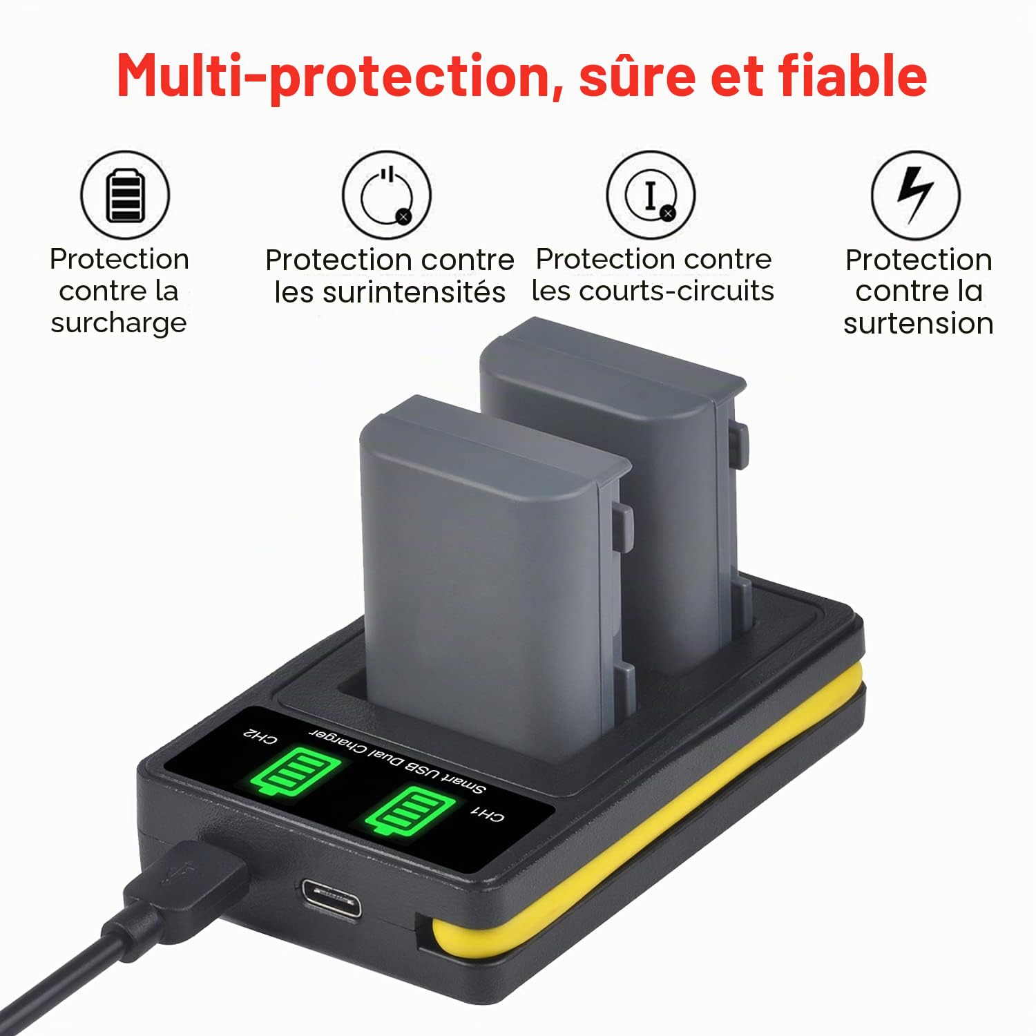 Batterie DuraPro 2Pcs NB-2L NB-2LH + Chargeur USB Double Remplacement pour Canon EOS 350D 400D MD265 MV960 PowerShot G7 G9 S70 S80 ZR950 ZR960 HG10 HV40 Caméras