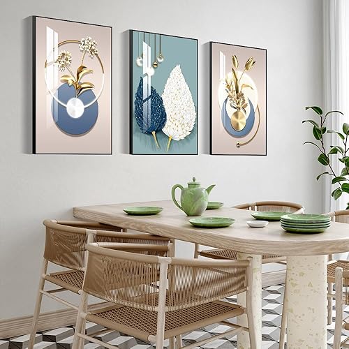 MPLONG Pintura decorativa abstracta moderna minimalista con marco natural, juego de 3 arte de pared de gran tamaño para sala de estar, dormitorio,