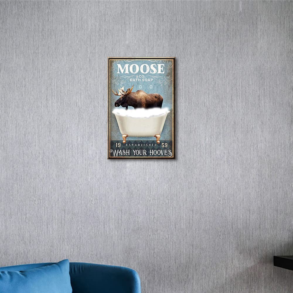 Moose Decor Bathroom Wall Decor Canvas Framed Moose Poster Decor Moose Lovers Gifts Home Wall Art Bathtub Accessories Farmhouse Office Wall Decoration Christmas Gifts Ready to Hang - Image 4
