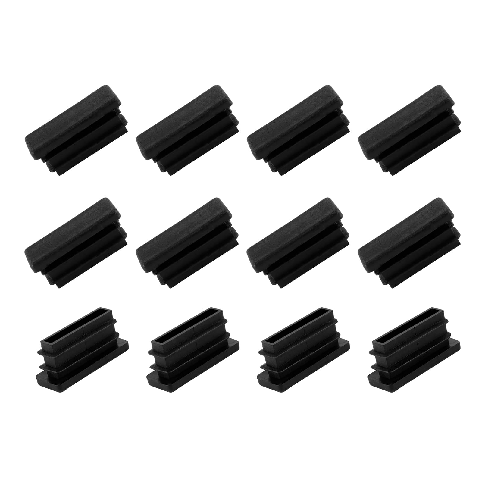 METALLIXITY Rectangular Plugs (30 x 10 mm) 12 Pieces Plastic Plugs for Rectangular Tubes with Thread End Protectors – for Furniture Legs Tables and Chairs Black