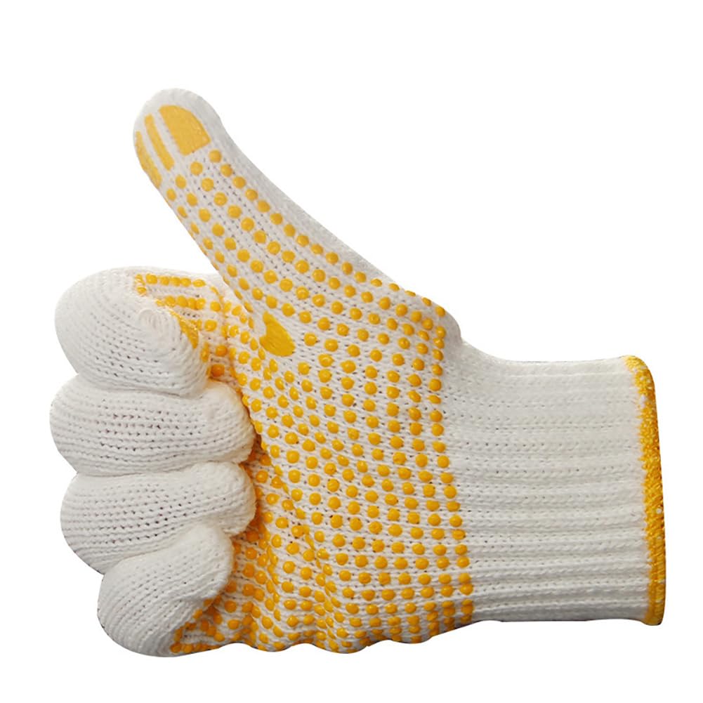Arbeitshandschuhe Weiß mit PVC Noppen Gartenhandschuhe Rutschfest Atmungsaktiv Waschbar Strickhandschuh aus Baumwollfaden Schutzhandschuh für Lager, Garten, Reinigung,Bauarbeiter Weiß
