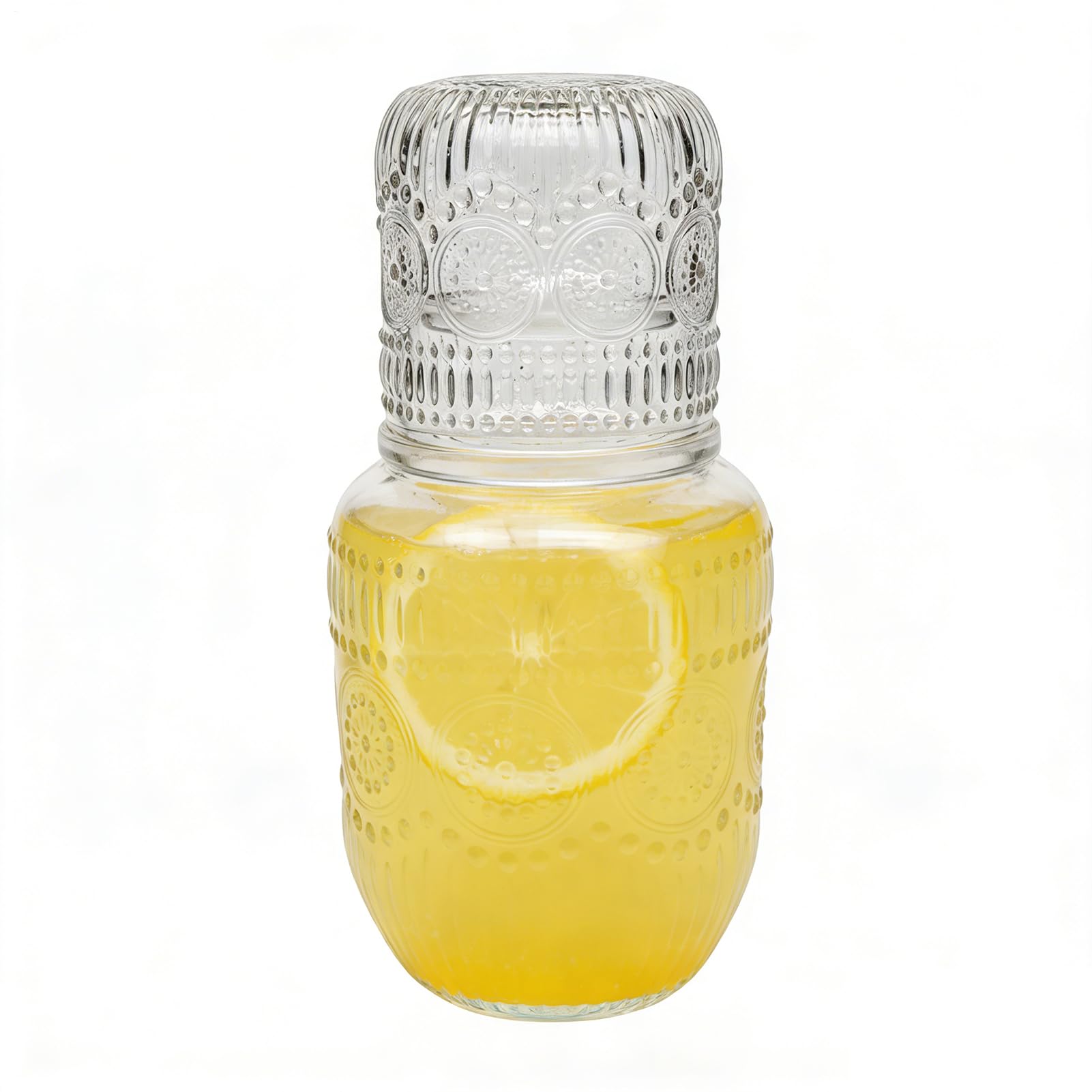 Jarra de agua para dormitorio de elegante diseño artesanal en vidrio transparente con vaso