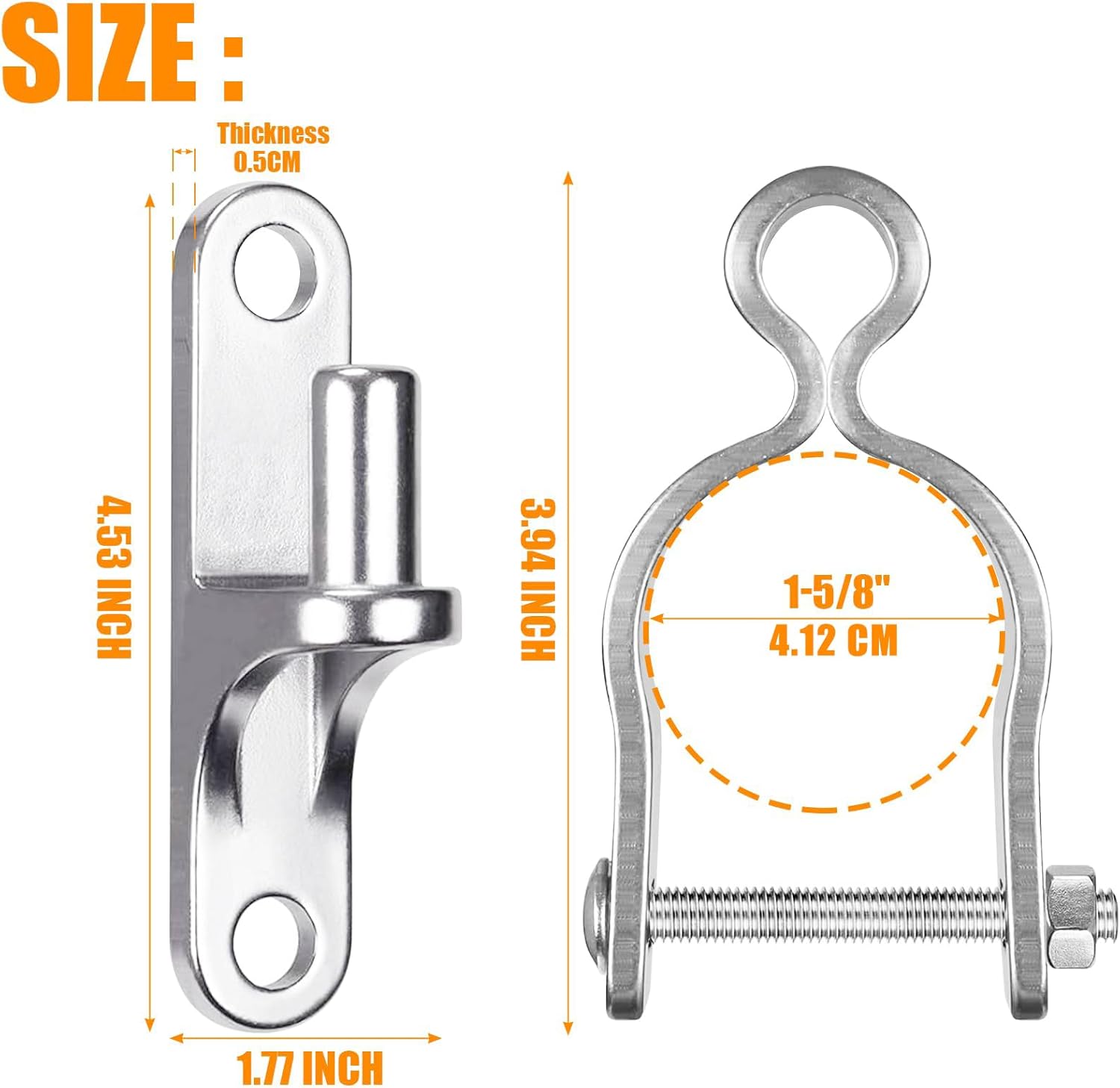2 Pack Wall Mount Gate Hinges for 1-5/8'' Pipe | 304 Stainless Steel | Chain Link Fence Parts