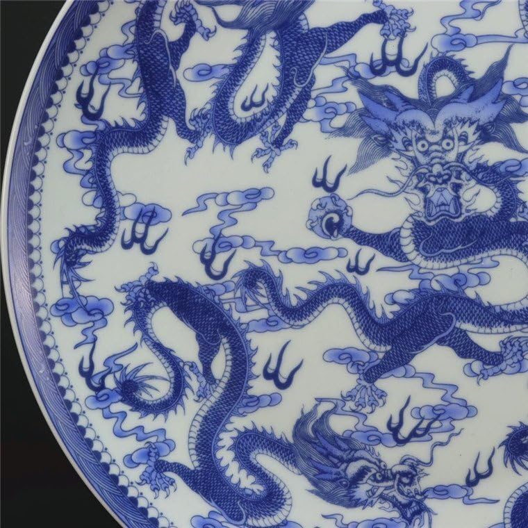 中国古美術・珍蔵收・藍釉青花龍図陶磁器皿・青花瓷器・陶芸・純手絵・文房置物 中国古美術・珍蔵收・藍釉青花龍図陶磁器皿・青花瓷器・陶芸・純