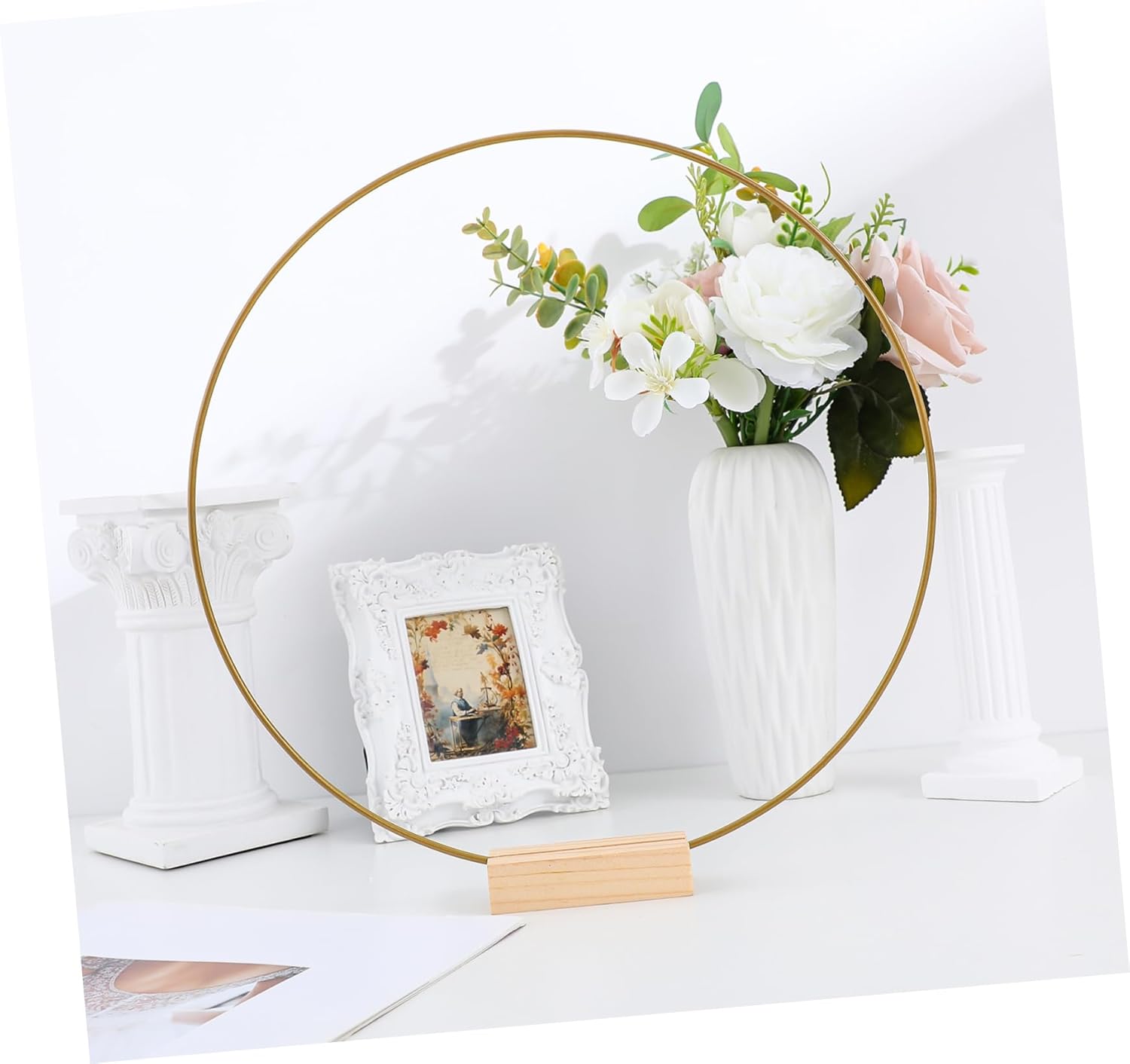 LIFKOME 10pcs Metal Floral Hoops for Crafts and Wedding Decor 30cm Decorative Rings with Base Macrame Rings Centerpiece for Table Arrangements