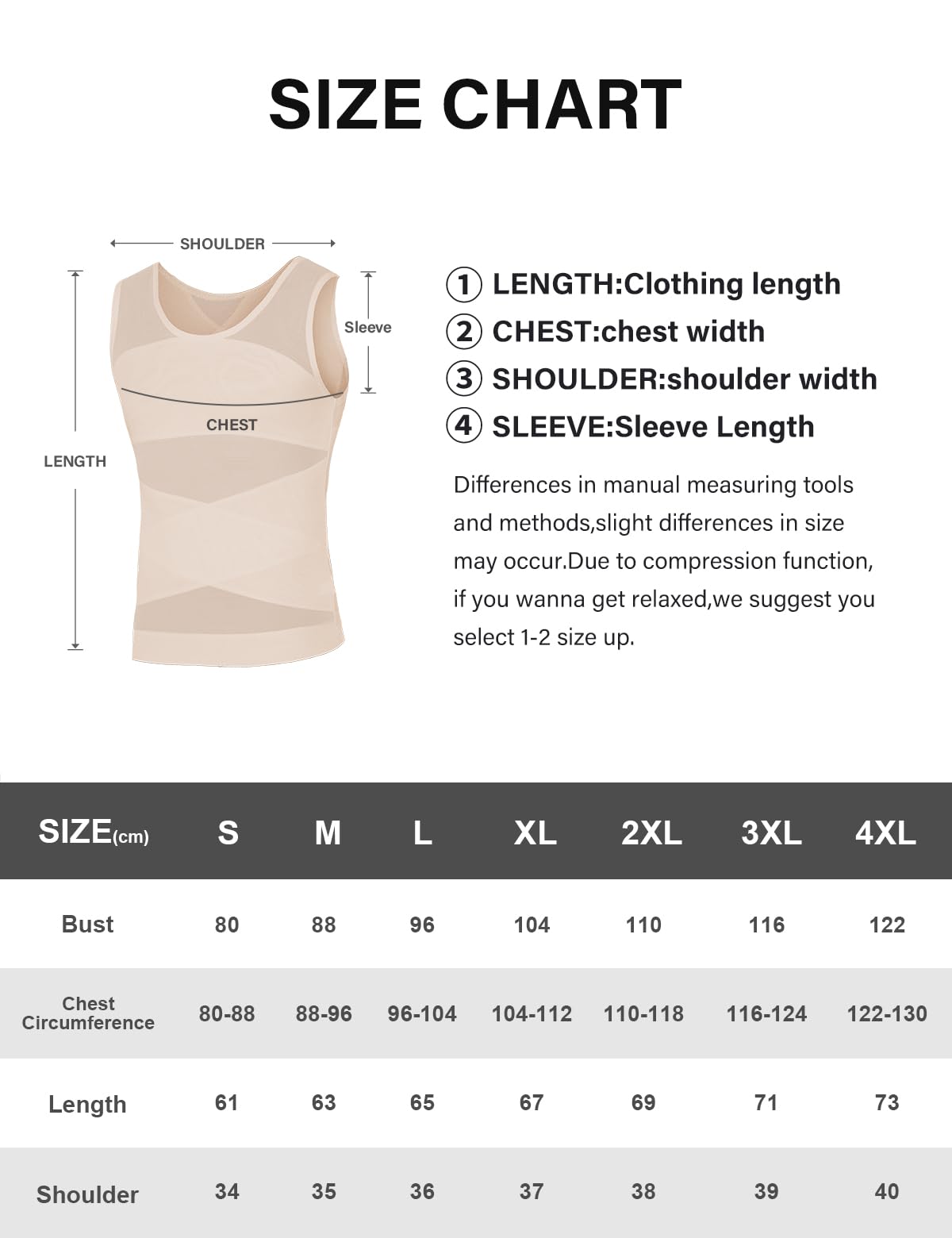 Casey Kevin Shapewear męska koszulka kompresyjna, A3-beżowy, M | Elastyczny podkoszulek wyszczuplający brzuch męski Body Shaper Tank Top bez rękawów Kompresja 25-30 mmHg