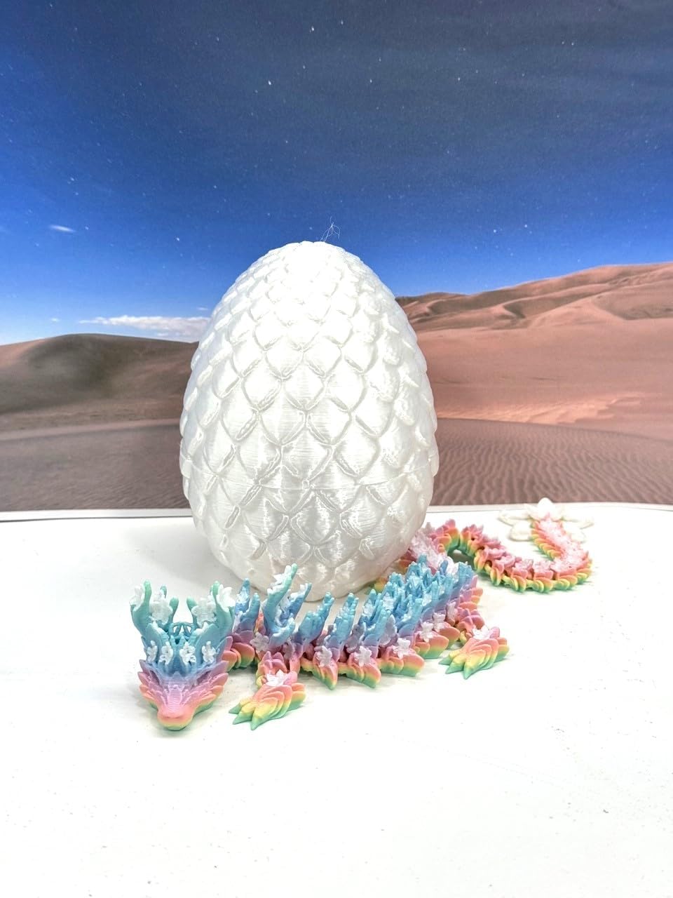 3D Articulated Dragon with Dragon Egg, Fidget Toy Dragon, Rainbow Cherry Blossom Dragon, Executive Desk Toy D060-WE