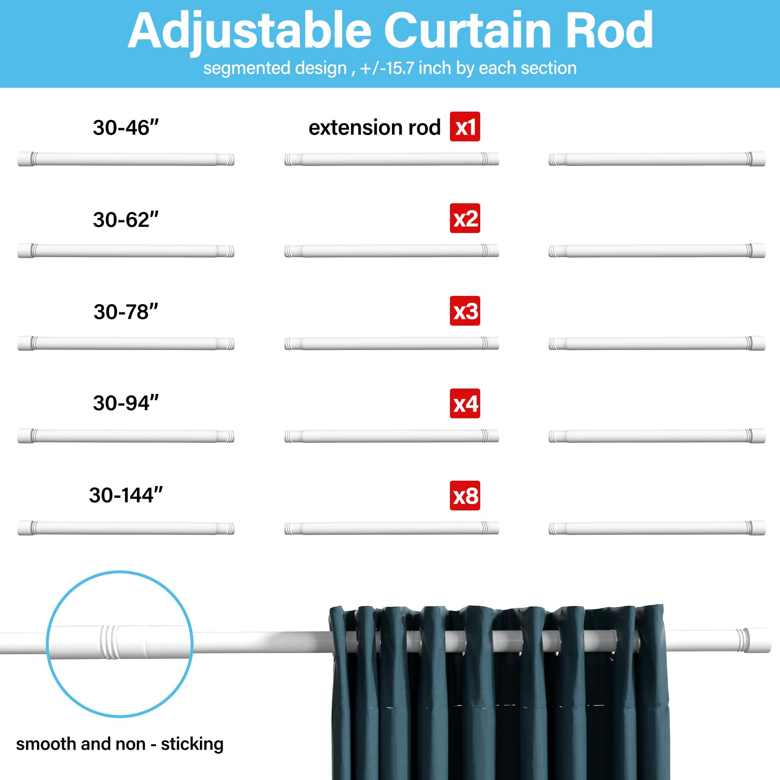 Windiw Rod Adjustable Window Rod 1-Inch Black Curtain Rod - Adjustable Heavy Duty ...