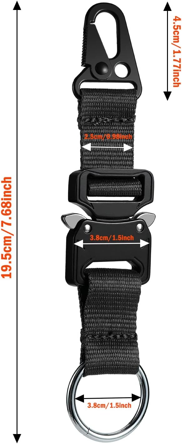 SOWHUP Tactical Keychain with Heavy Duty Quick Release Metal Buckle, EDC Gear Clips with HK Clip and Stainless Steel Ring