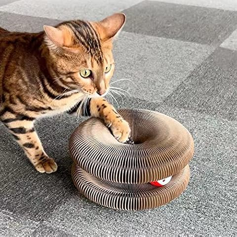 cat Scratcher, Magic Organ cat Scratching Board with a Toy Bell Ball, cat scratchers for Indoor, Corrugated Scratch Pad, Cat Grinding Claw Scratching Board, Foldable Convenient Cat Scratcher Cat Toy Cover