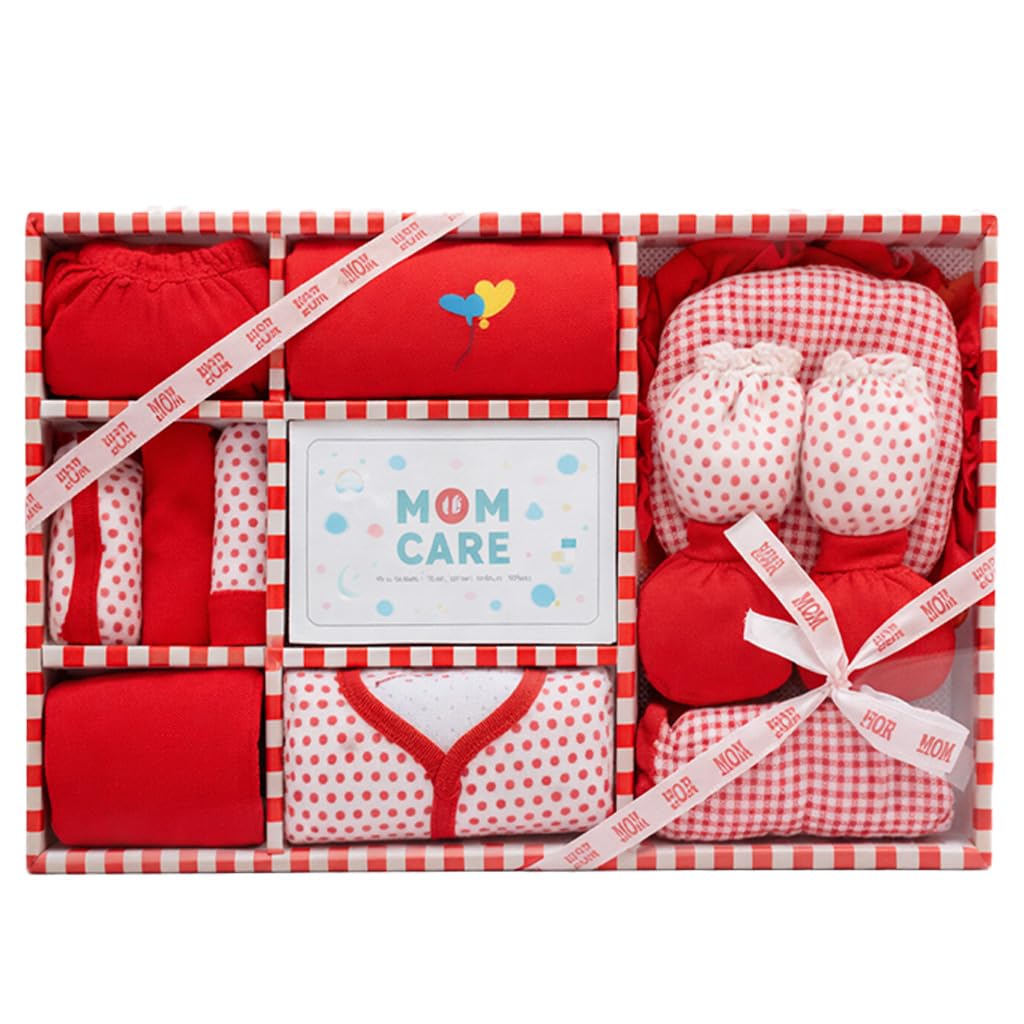 MOM CARE Newborn Baby Gift Set Has All Babies Essential Clothes Born Baby Items for Newly Born Baby Boy/Girl 11 pcs Set Red