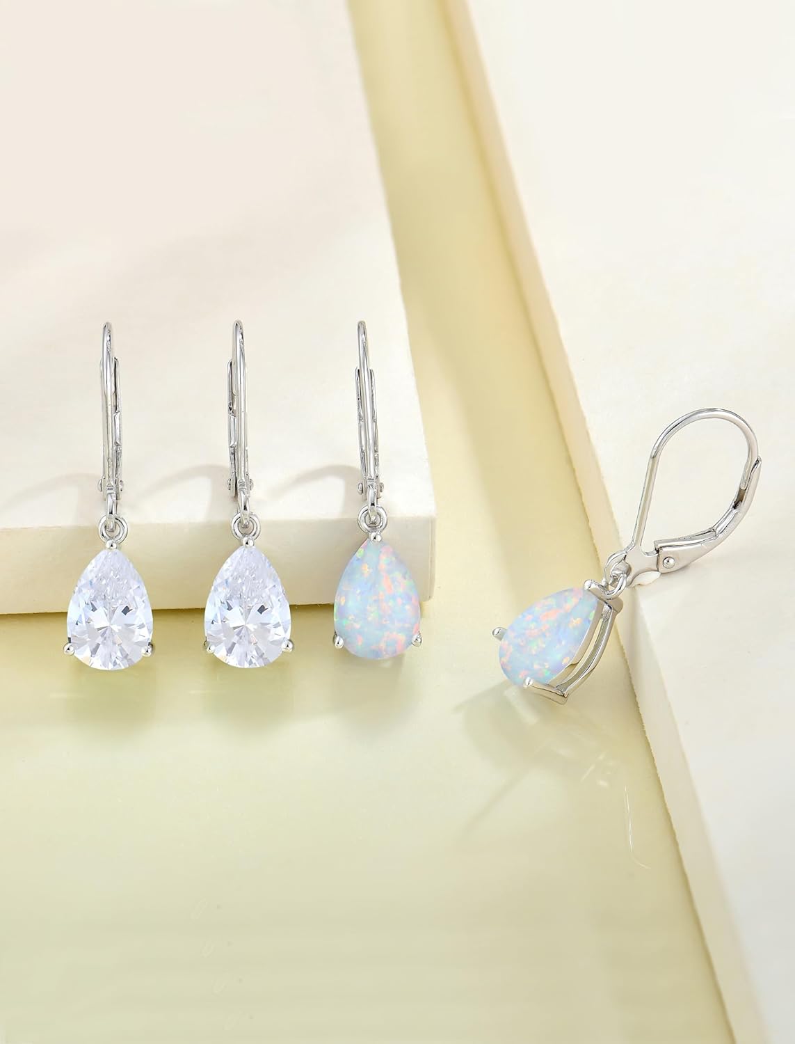 YL 925 Sterling Silver Teardrop Dangle Drop Earrings for Women 7x10 MM Solitaire Birthstone Leverback Jewelry - Image 4