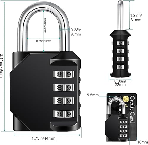 Miniatura 4 de ZHEGE - Paquete de 2 candados de combinación de 4 dígitos reajustables para exteriores, a prueba de la intemperie, para gimnasio, escuela, puertas y