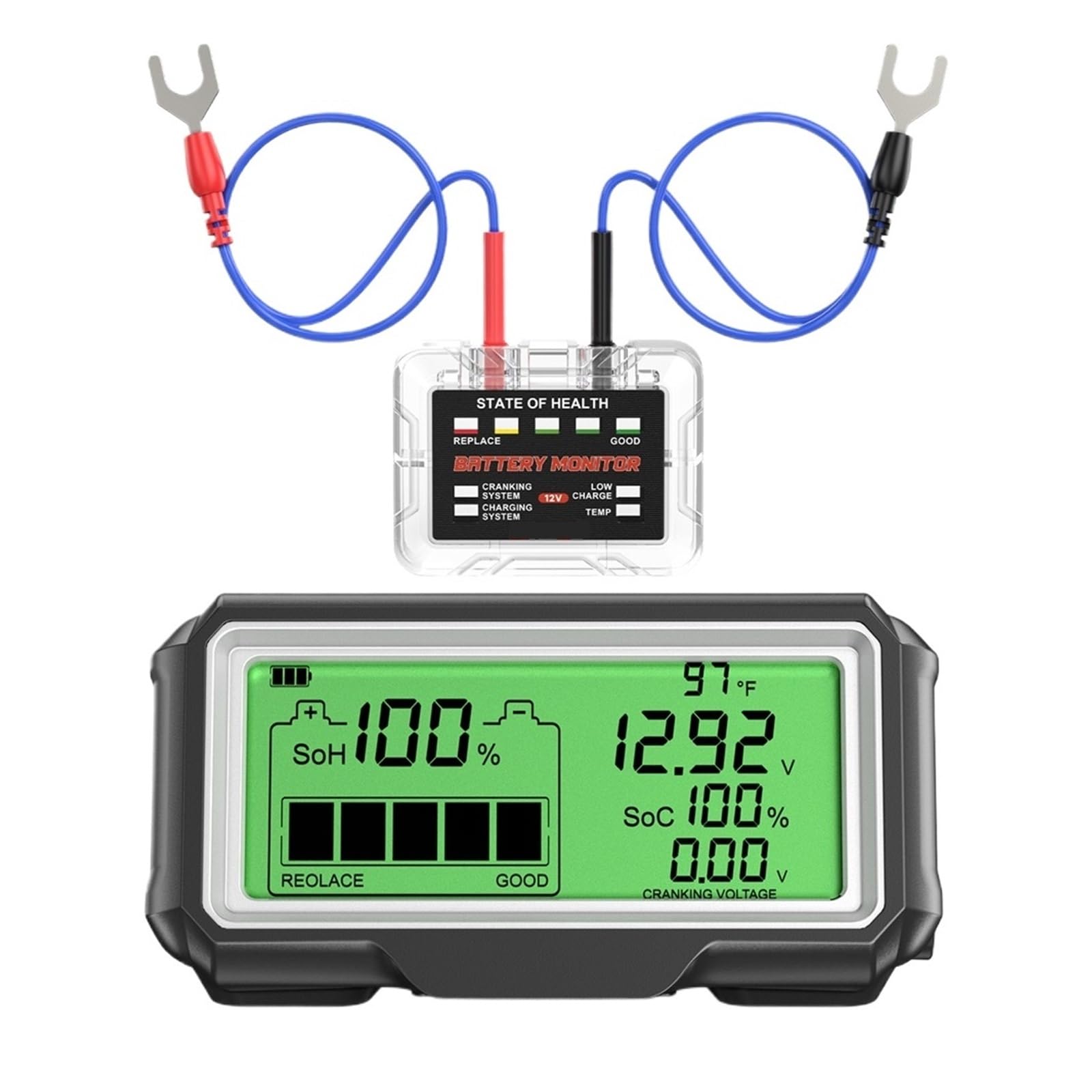 Comprobador De Baterias Probador De Batería De Coche De 12V, Probador De Carga SOH SOC, Monitor LED, Analizador Profesional De Salud De La Batería