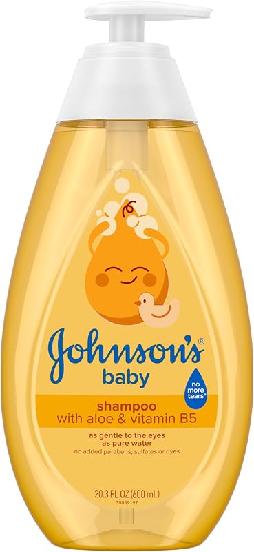 Johnson's Baby Shampoo con aloe vera y vitamina B5, sin desgarros, esenciales para recién nacidos, sin parabenos ni sulfatos añadidos, hipoalergénico, esenciales para bebés, 20,3 fl. onz