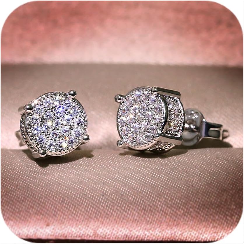 Women Synthetic Diamond Earrings, 18K White Gold Plated Round Square Cubic Zirconia Hypoallergenic Studs Earrings