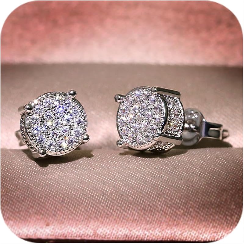 Pendientes de diamantes sintéticos para mujer, pendientes hipoalergénicos de circonita cúbica cuadrada redonda chapada en oro blanco de 18 quilates