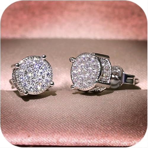 Women Synthetic Diamond Earrings, 18K White Gold Plated Round Square Cubic Zirconia Hypoallergenic Studs Earrings