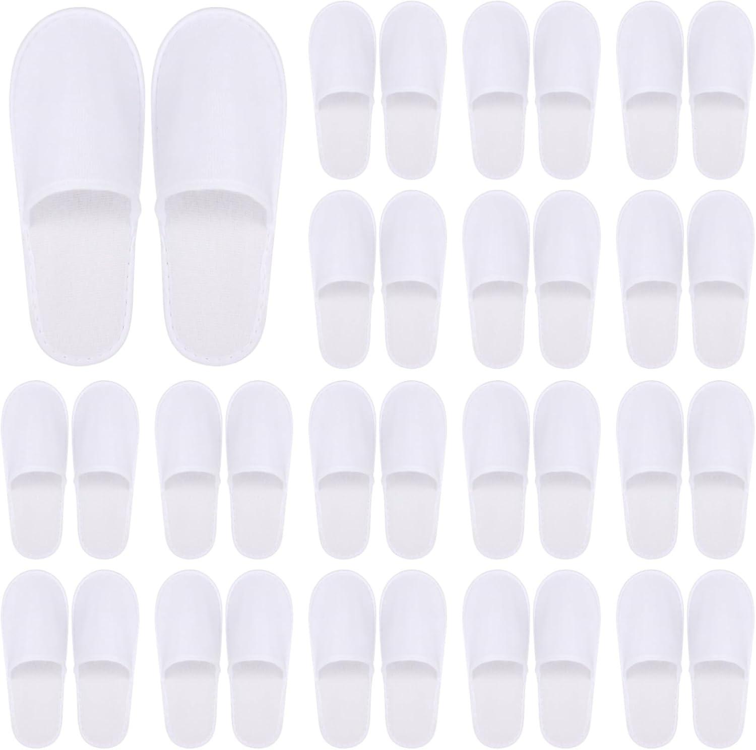 24 Pairs White Closed-Toe, Disposable Spa Slippers, Fluffy, Soft With Non-Skid Sole, One Size Fits Most, For Travel, Homes, Hotels, Parties
