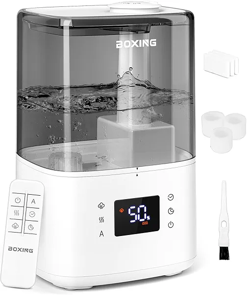 BOXING Warm and Cool Mist Humidifiers for Bedroom Large Room Home,Air Humidifier with Remote,Top Fill Ultrasonic Diffuser Humidifier with humidistat,Quiet Sleep,Timer,Auto Shutoff,BPA-Free,Filter,4.5L