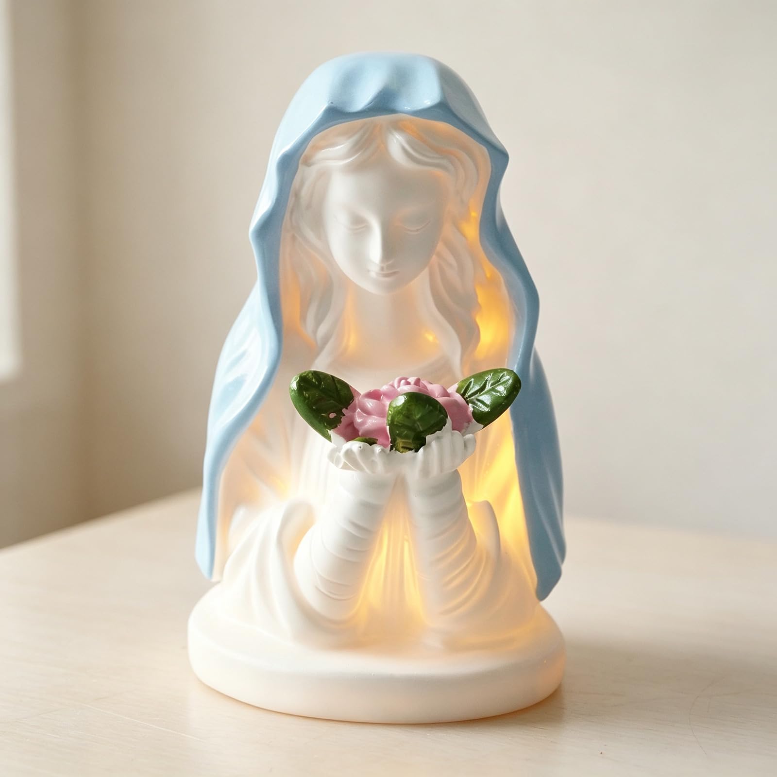 Lampada da Tavolo Decorativa da Tavolo con Luce Notturna per la | Elegante lampada con statua religiosa per la camera da letto della casa cattolica, ornamento decorativo, regalo