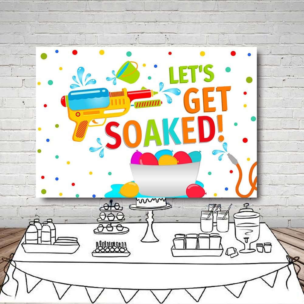 MEHOFOND 8X6ft Summer Let's Get Soaked Water Balloons Pool Party Water Gun Bash Splish Splash Confetti Background Boy Girl Birthday Party Banner Decor Photography Backdrop Props Photocall Supplies