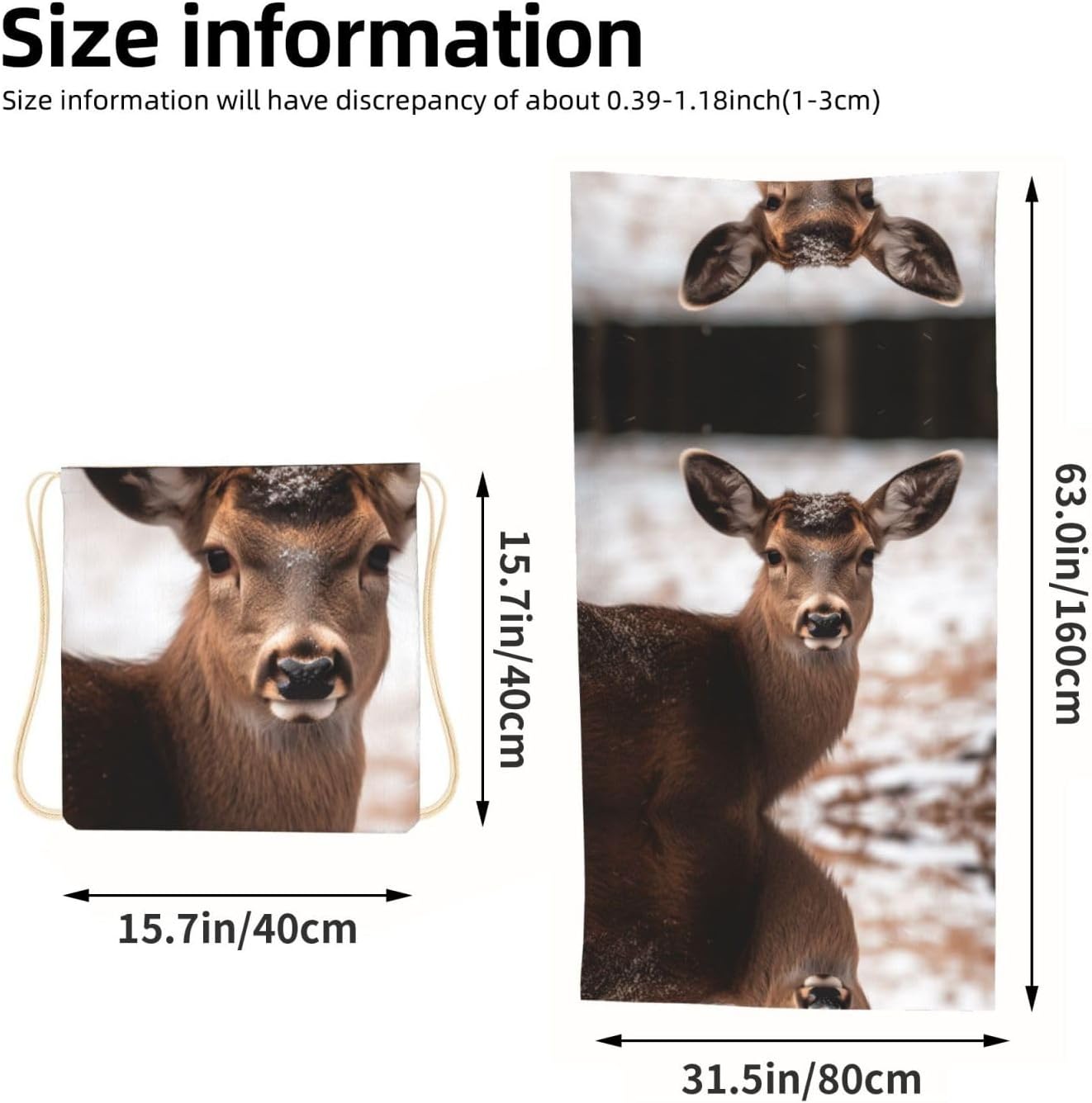 2 in 1 Packable Towel Bag,Soft Absorbent Pool Towels Backpack Quick Dry Lightweight Beach Towels Wild Animals Deer Drawstring Bag for Travel Camping Sports Picnic image 3