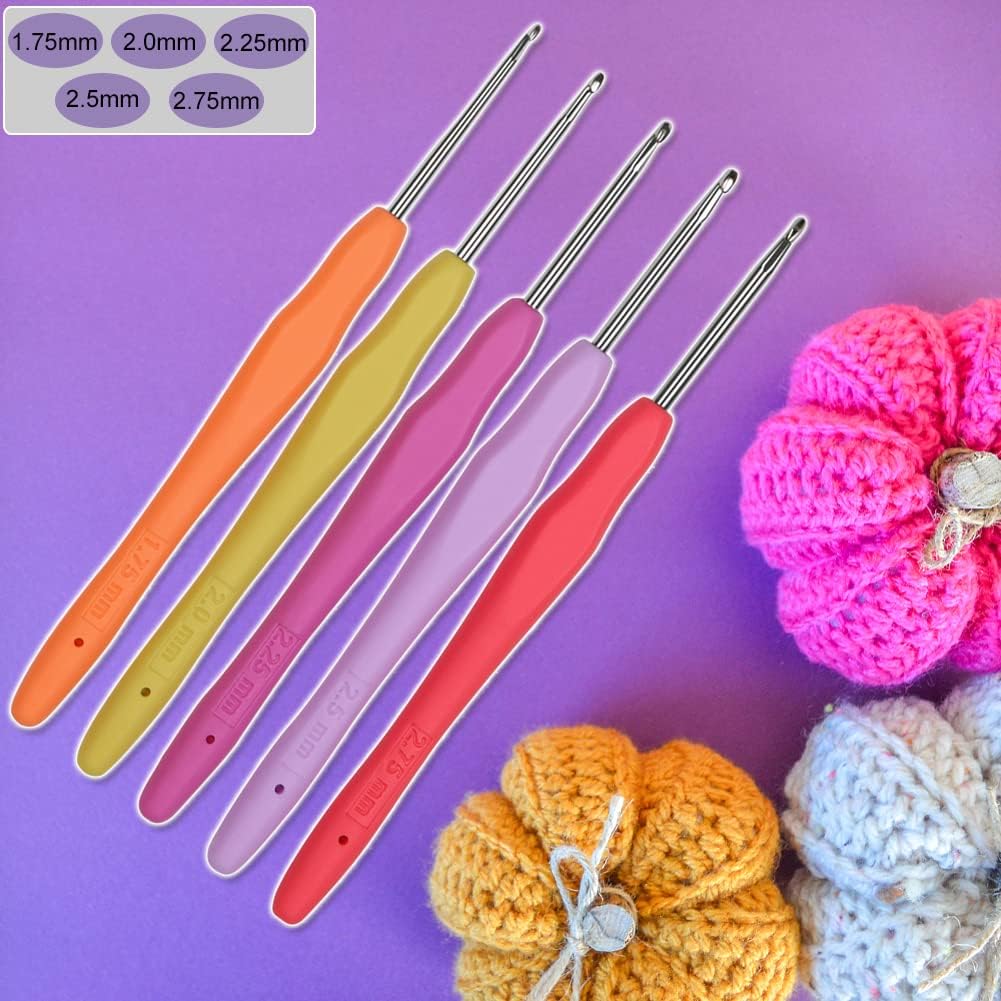 Small Sizes Crochet Hooks 5 pcs Lace Crochet Needles (1.75mm - 2.75mm) QLRFFLJOY Crochet Hook Set DIY Yarn Weaving Tool for Embroidery Thread, Lace Knitting and Fine Work