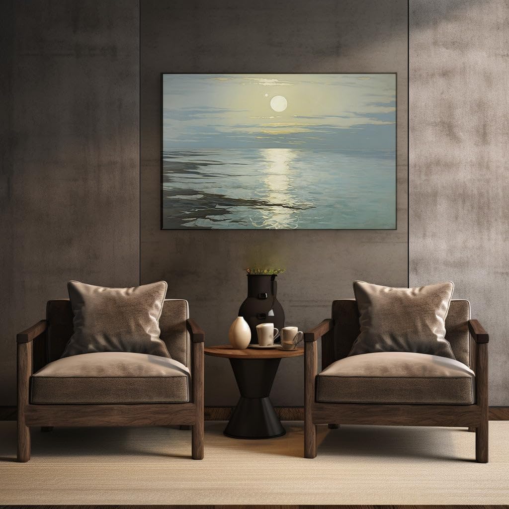 Canvas for Living room. Moonlit Serenity: A Portrait of Nature's Nocturnal Splendor, 27 x 18 inch Canvas Wall Art - Contemporary Masterpieces - Modern Home Decor - 69x46 cm (27x18 inch)
