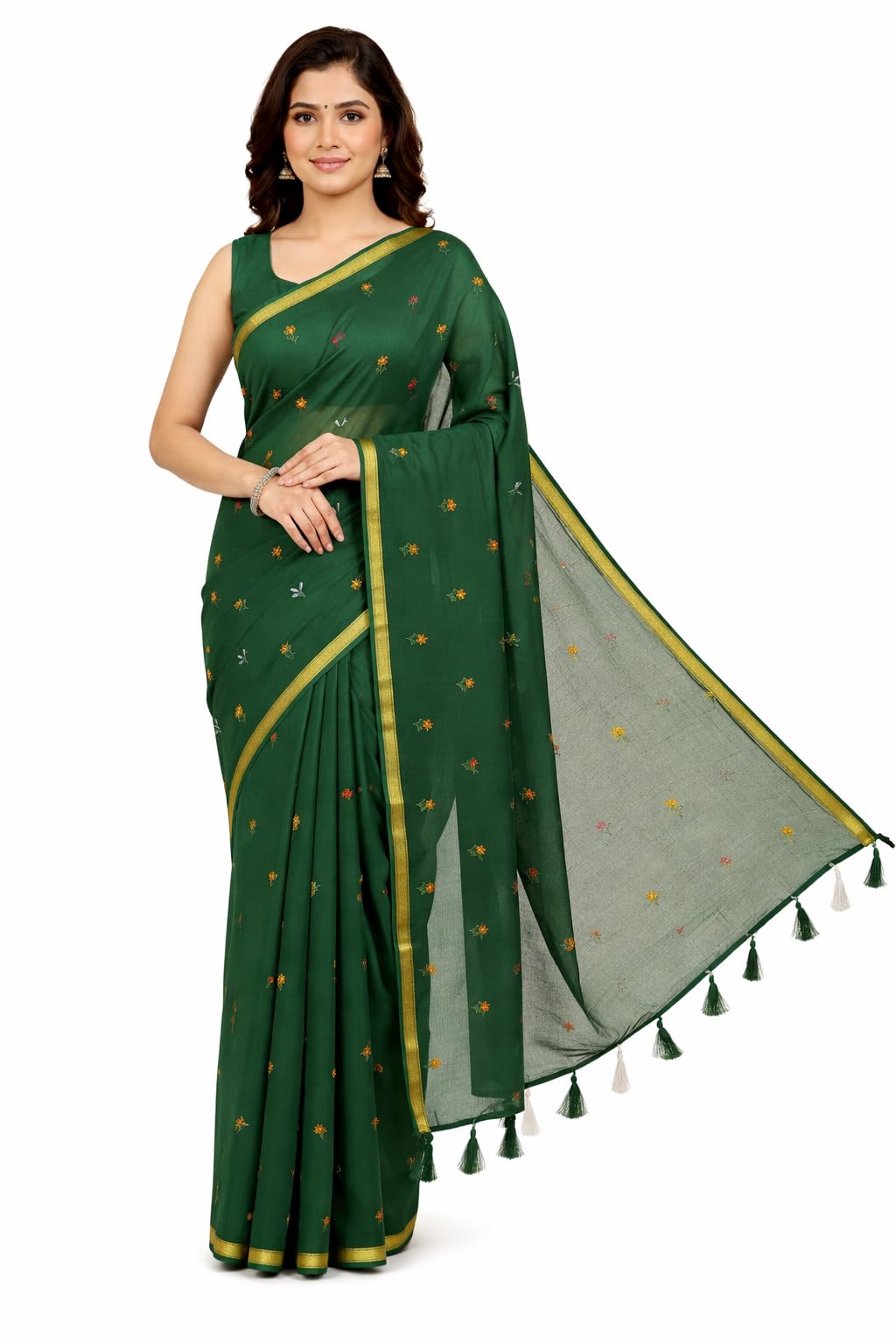 Graceful Pastel Green Cotton Linen Saree with Silver Zari Checks-picture-47