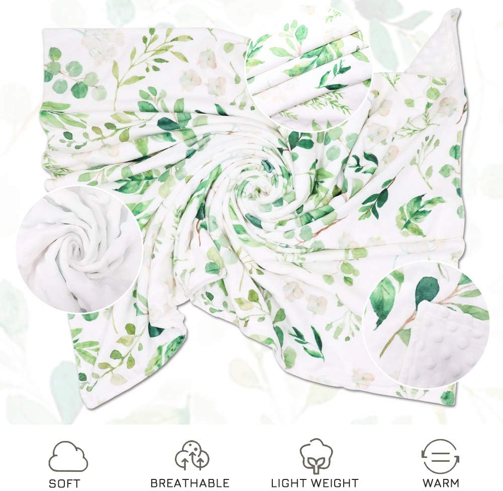 Baby Blankets, Green Leaf Minky Toddler Blanket for Boys Girls, Dotted Backing, Double Layer, Crib Receiving Blanket, for Nursery/Stroller/Toddler Bed/Carseat, 30 x 40 Inch : Baby