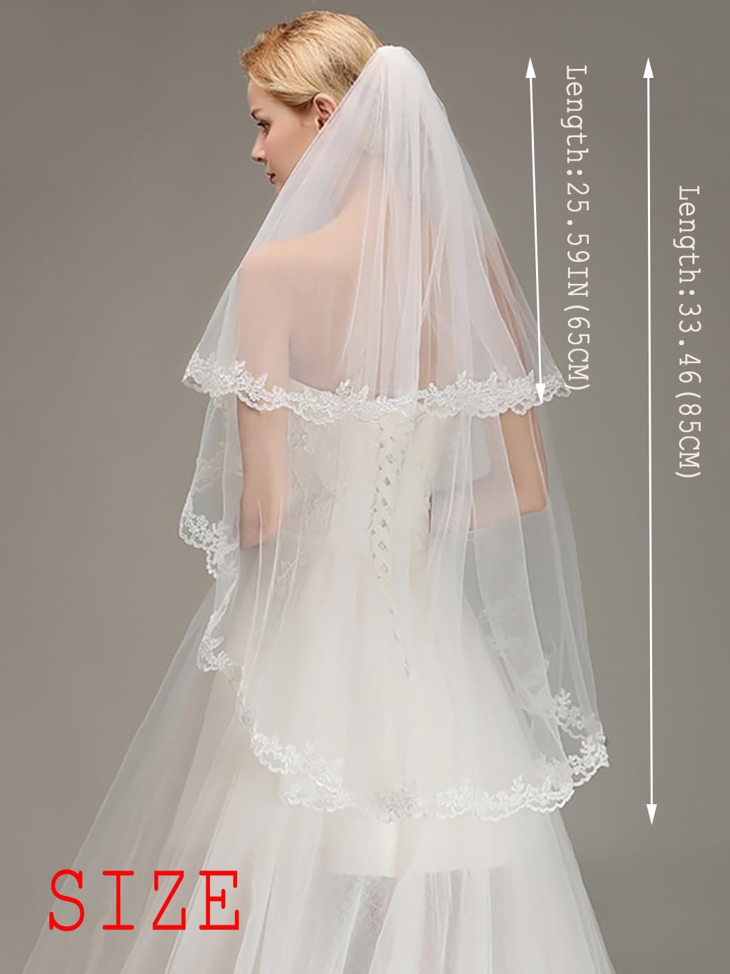 IYOU Weiß Hochzeit Braut Schleier 2-stufig Blume Tüllschleier Spitze Applikationen Fingerspitze Länge Brautschleier mit Kamm zum Frauen (Elfenbein)