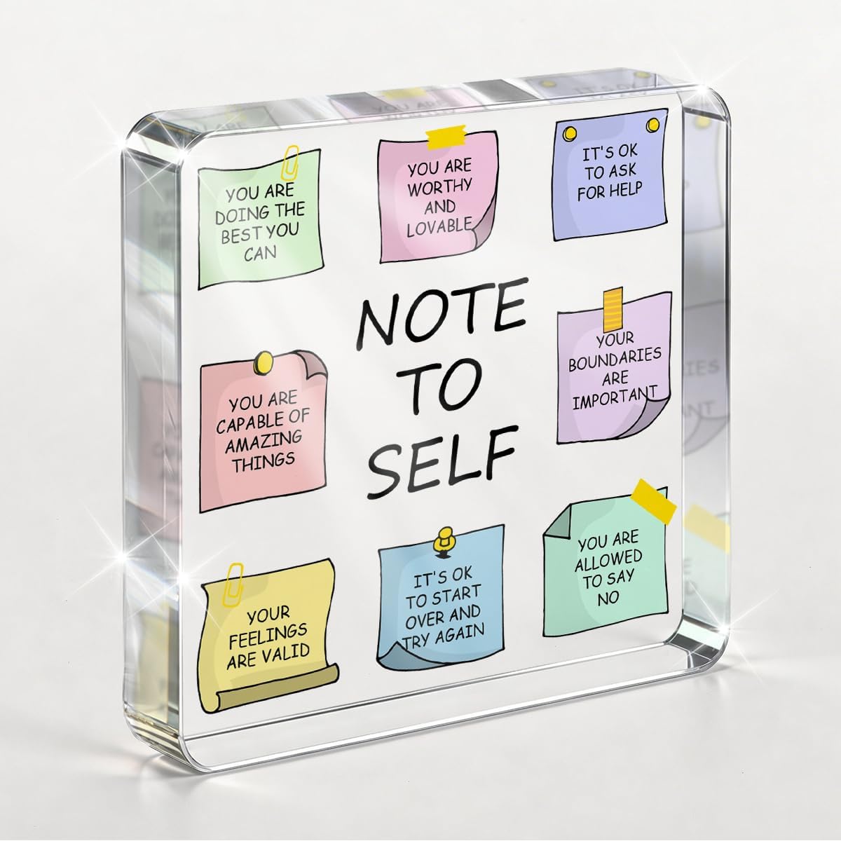 Note to Self Desk Decor, Mental Health Decor, Inspirational Acrylic Sign, Office Desk Accessories for Therapist Office Home Living Room Table Shelf Sign, School Counselor Self Love Gifts, 4x4''