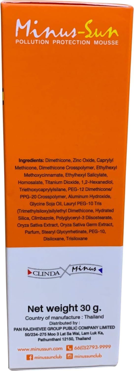 Minus-Sun SPF40 PA+++ (White) Pollution Protection Mousse 30 Gram. Facial Sun Protection Silky Smooth Plus UVA1 UVA2 and UVB Protection