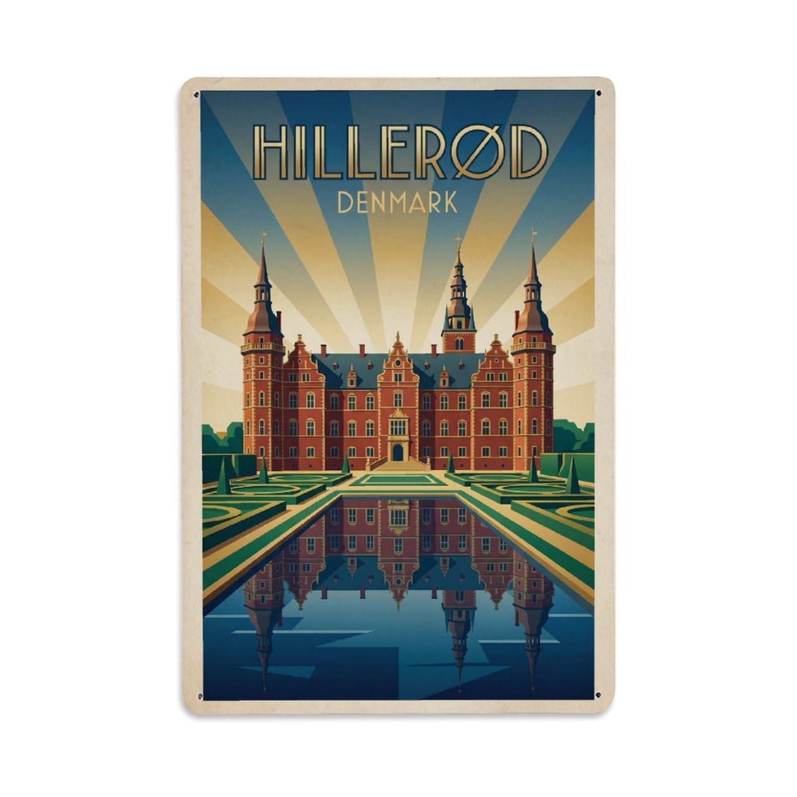 Denmark Hillerod Travel Retro Metal Tin Sign Plaque Wall Decor for Cafe, Club Bar, Office, Garden Metal Poster 8x12Inch