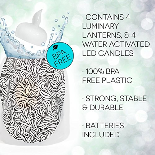 Modgy Luminary Lanterns 4-Pack - Floating Led Candles With Batteries Included - Luminaries Are Great For Weddings, Parties, Patios & Celebrations Of All Kinds (Whirligig) #TOP1