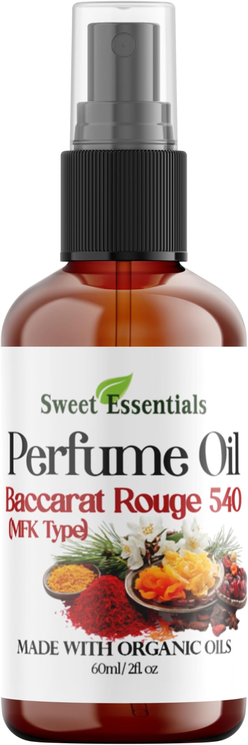 BACCARAT ROUGE-540 - (MFK Type), Fragrance - Perfume Oil, Made with Organic Oils, 2oz, Spray on Perfume Hair & Body Oil - Alcohol, Silicone & Preservative Free