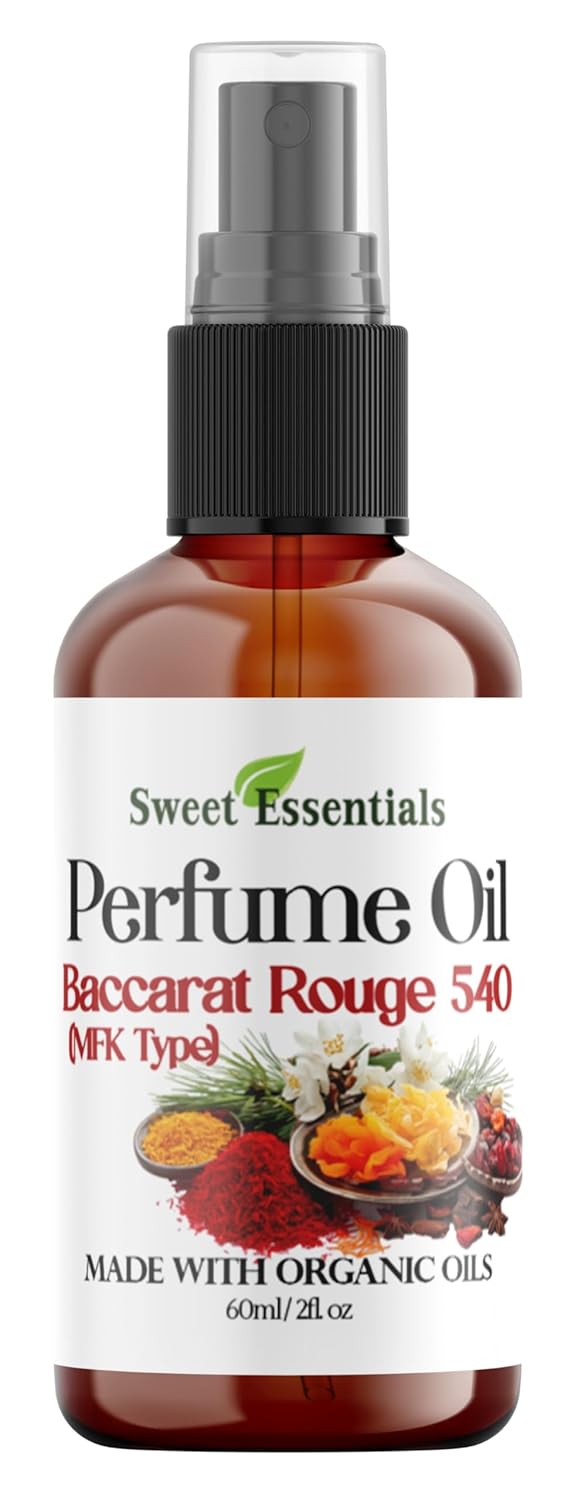 Sweet Essentials BACCARAT ROUGE-540 – (MFK Type), Fragrance – Perfume Oil, Made with Organic Oils, 2oz, Spray on Perfume Hair & Body Oil – Alcohol, Silicone & Preservative Free